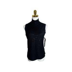 Jones New York Silk Cashmere Beaded Mock Neck Sleeveless Top Black Size 16 NWT